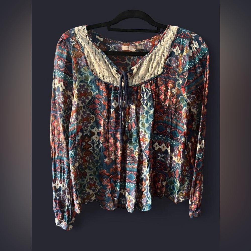 Forever 21 Multicolor Boho Patchwork Peasant Blouse
